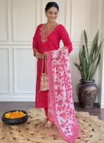 Viscose Pink Casual Wear Embroidery Work Readymade Kurti Set